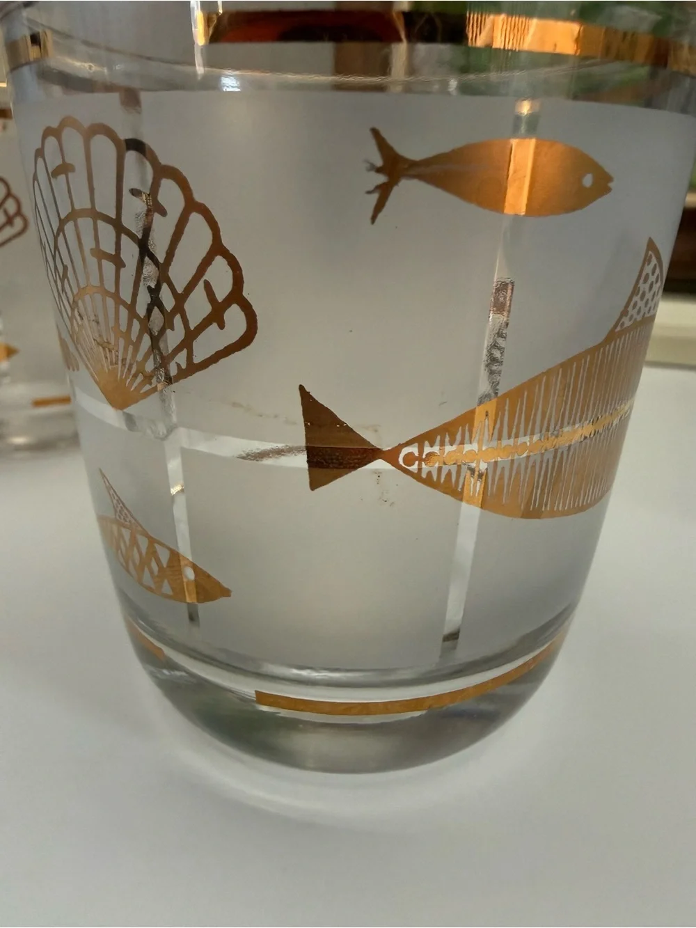 Vintage Libbey Gold Fish and Seashell Glass Tumblers